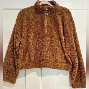 Pink Rose Half Zip Animal Print Sherpra